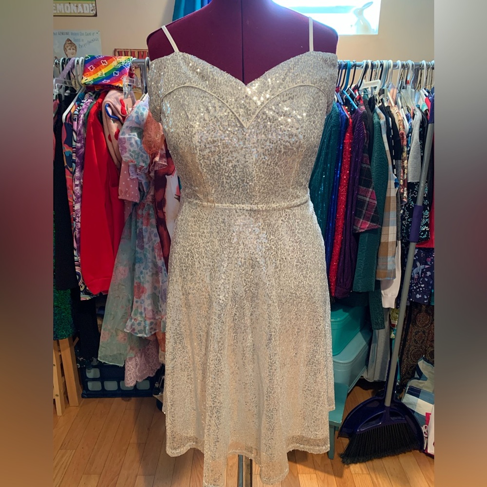 Shein Sequin Cold Shoulder A-line Dress